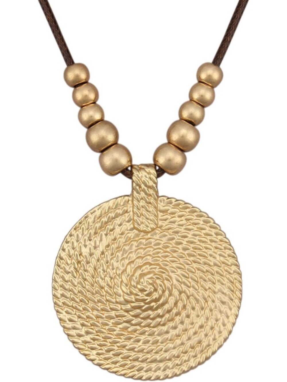 Women's Boho Gold Medallion Pendant Necklace Spiral Rope Disc Cord Choker